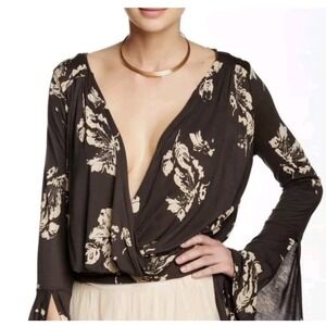 Free People Fiona Top Floral Bow Tie‎ Blouse Womens Small